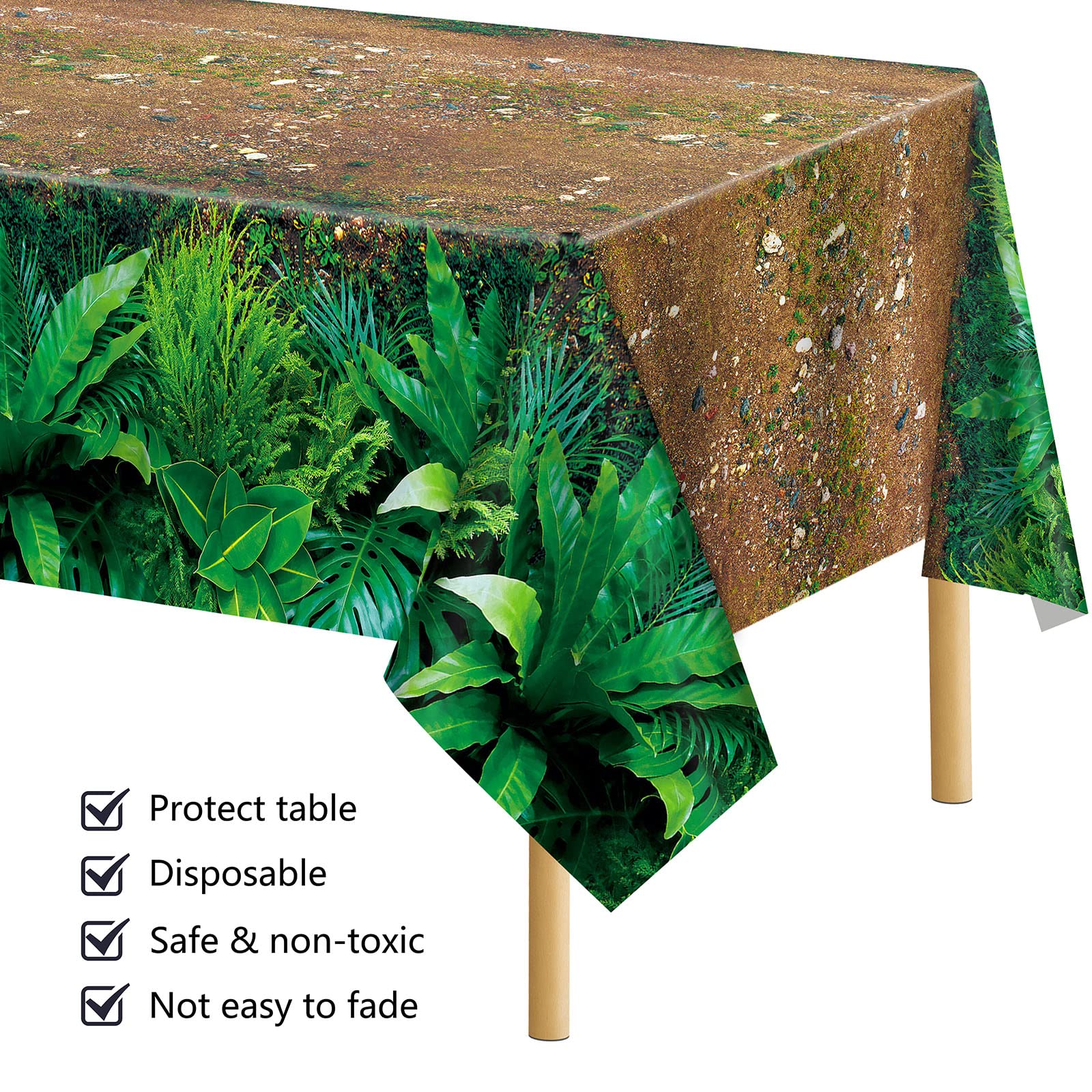 durony 2 Pieces Forest Path Tablecloth Safari Jungle Table Cover Waterproof Plastic Party Table Cover for Safari Jungle Birthday Baby Shower Party Supplies Table Decor, 108 x 54 Inch