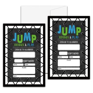 jump birthday party invitation, bounce house themed fill-in invites, 20 invitations with envelopes for adults men & women (4" x 6"), trampoline party favors decorations and supplies -44