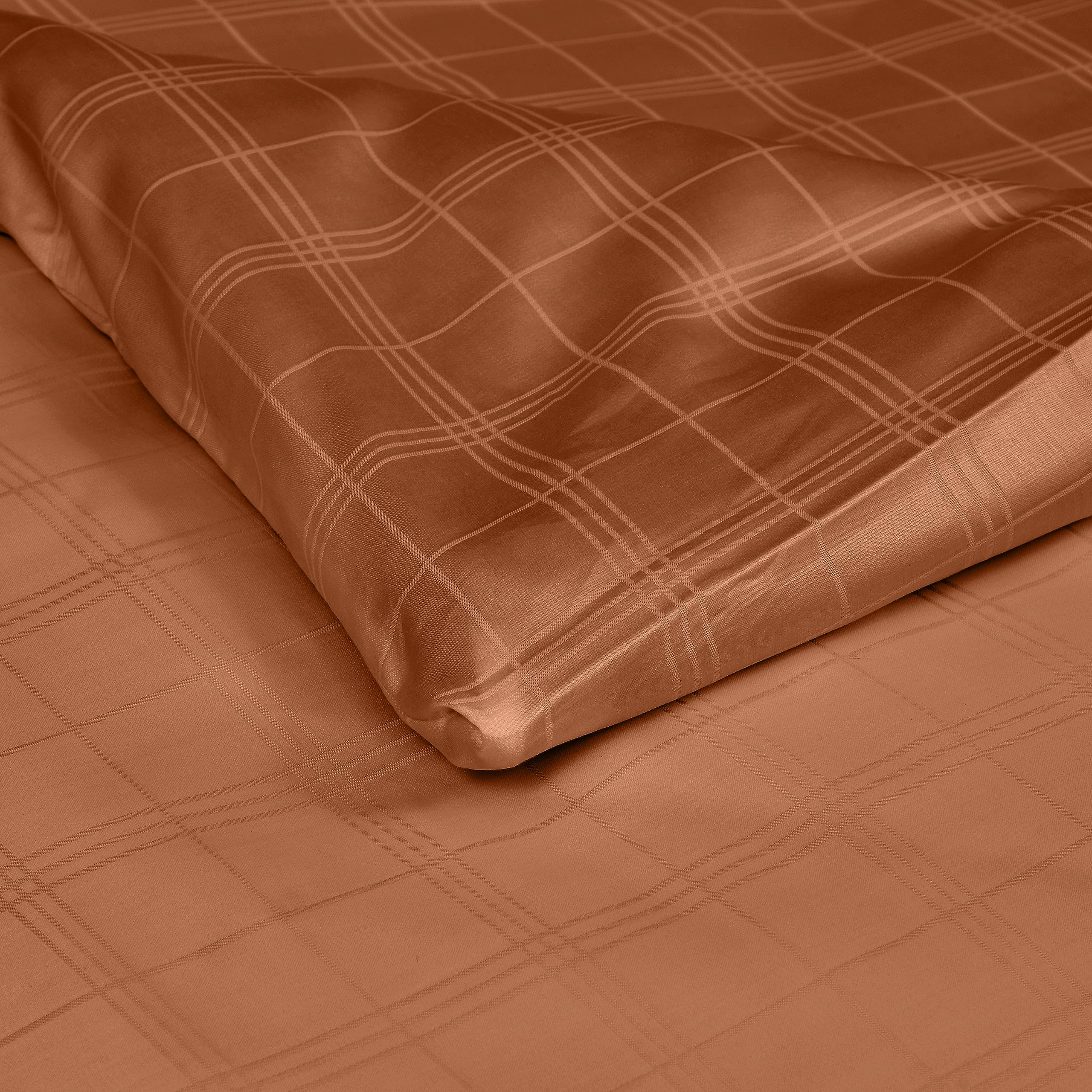 Linenwalas Duvet Cover Full Size – Rayon Derived from Bamboo Soft Full Size Duvet Cover Set, 3 Piece, Checks, Lightweight, Cooling Duvet Cover 80x90 Inches with Zipper Closure (Burnt Orange)