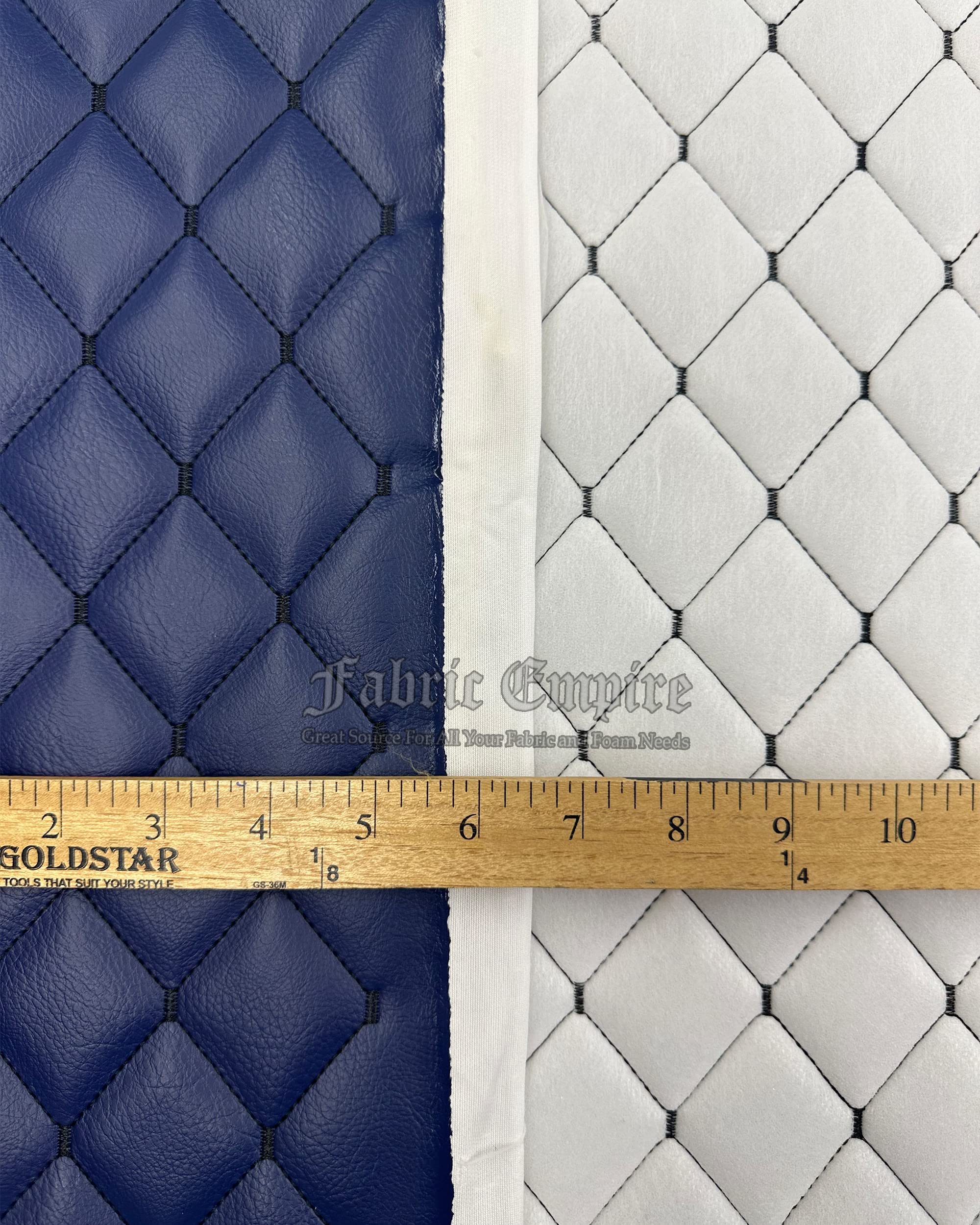 Vinyl Quilted Foam Fabric with 3/8" Foam Backing Upholstery / 52" Wide/Sold by The Yard/FABRIC EMPIRE (Blue hq Black Threading)