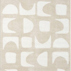 Abani Nuevo Collection Area Rug - Modern Geometric Beige/Cream Design - 7'9" x 10'2" - Easy to Clean - Durable for Kids & Pets - Non-Shedding - Medium Pile -Soft Feel - for Living Room Bedroom Office