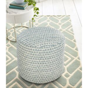 CC Home Furnishings 20" Blue and Green Interwoven Coastal Round Outdoor Patio Pouf Ottoman