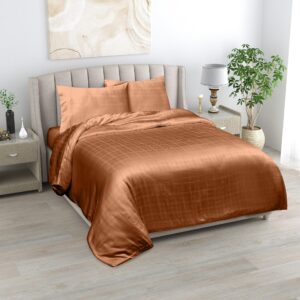 linenwalas duvet cover full size – rayon derived from bamboo soft full size duvet cover set, 3 piece, checks, lightweight, cooling duvet cover 80x90 inches with zipper closure (burnt orange)