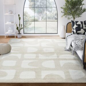 abani nuevo collection area rug - modern geometric beige/cream design - 7'9" x 10'2" - easy to clean - durable for kids & pets - non-shedding - medium pile -soft feel - for living room bedroom office