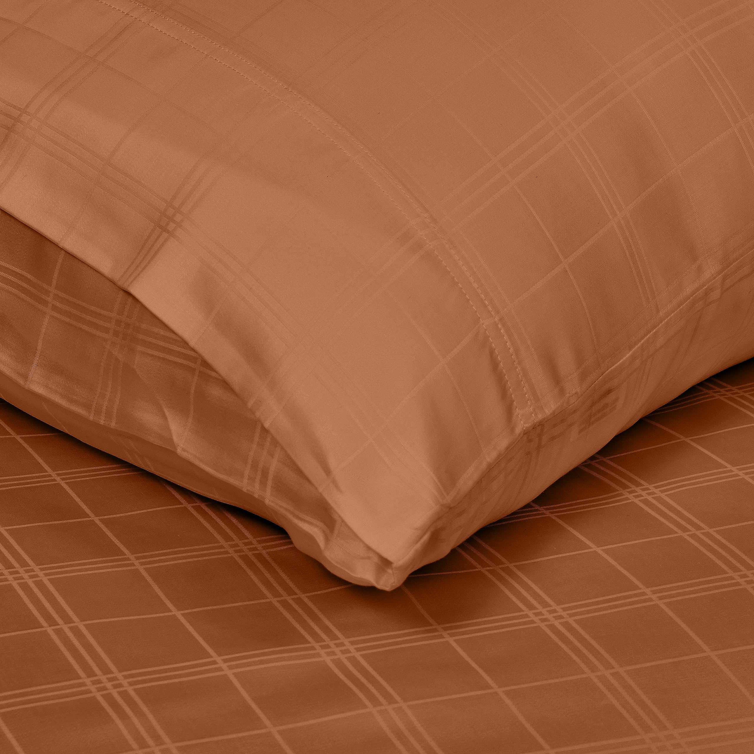 Linenwalas Duvet Cover Full Size – Rayon Derived from Bamboo Soft Full Size Duvet Cover Set, 3 Piece, Checks, Lightweight, Cooling Duvet Cover 80x90 Inches with Zipper Closure (Burnt Orange)