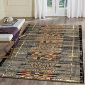 liora manne marina indoor/outdoor power loomed synthetic blend low profile area rug - traditional geometric casual southwestern colorful (tribal stripe black) (8'10" x 11'9")