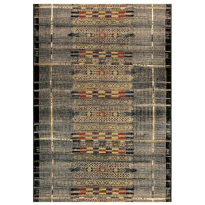 Liora Manne Marina Indoor/Outdoor Power Loomed Synthetic Blend Low Profile Area Rug - Traditional Geometric Casual Southwestern Colorful (Tribal Stripe Black) (8'10" x 11'9")