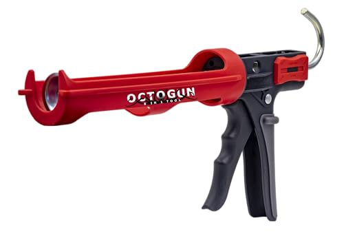 Newborn Octogun 208D Drip-Free Caulk Gun - Integrated 4-Sided Tooling Square & 2-Sided Scraper | 12:1 Thrust Ratio | Lightweight Plastic Design with Revolving Barrel