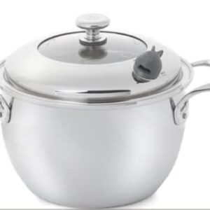 Princess House Vida Sana Stainless Steel 7-Qt. Pot Dutch Oven 5-Ply with Nutri-Steam Valve Signals When Cookware Reaches the Proper Temperature Offering the Option to Position the Valve for Healthier or Traditional Cooking.