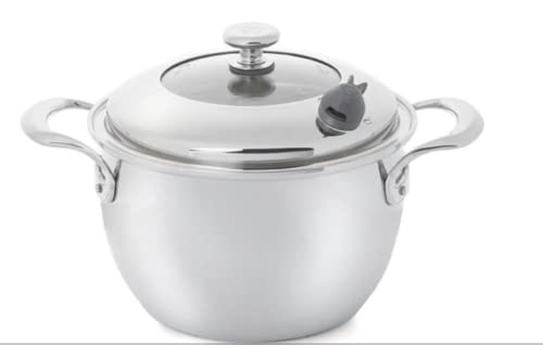 Princess House Vida Sana Stainless Steel 7-Qt. Pot Dutch Oven 5-Ply with Nutri-Steam Valve Signals When Cookware Reaches the Proper Temperature Offering the Option to Position the Valve for Healthier or Traditional Cooking.