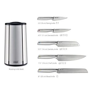 Joseph Joseph Elevate - Steel Knives Carousel 5-Piece Set with Rotating Stainless-Steel Knife Block, Japanese Stainless-Steel Blades, Fingerprint-Proof Coating and Non-Slip Base, Kitchen Accessories