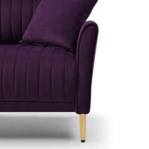 kevinplus 55'' Purple Velvet Loveseat Sofa Couch for Living Room, Modern Luxury Upholstered Sofa with Metal Legs, 2-Seater Sofa Couch for Bedroom Apartment Small Spaces Office, Purple