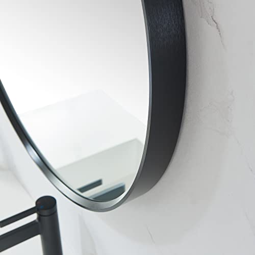 VINNOVA Cascante 28 in. W x 28 in. H Round Metal Wall Mirror in Brushed Black