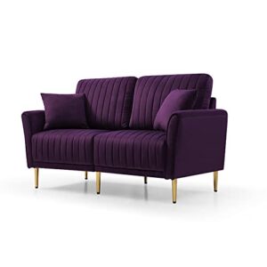 kevinplus 55'' Purple Velvet Loveseat Sofa Couch for Living Room, Modern Luxury Upholstered Sofa with Metal Legs, 2-Seater Sofa Couch for Bedroom Apartment Small Spaces Office, Purple