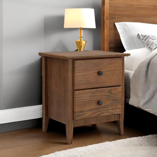 Grain Wood Furniture Greenport 2-Drawer Bedroom Nightstand, Solid Wood with Brushed Walnut Finish