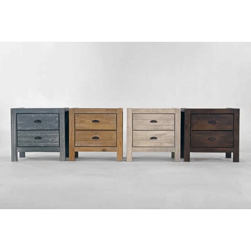 Grain Wood Furniture Montauk 2-Drawer Bedside Nightstand, Solid Wood with Rustic Walnut Finish