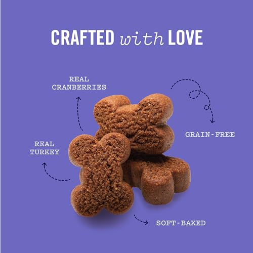 Three Dog Bakery Soft Baked Grain Free Meaty Woofers, Turkey and Cranberry Flavor, Premium Treats for Dogs, Brown, 25 oz