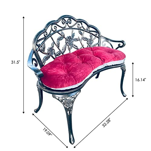 Mandolin Outdoor Bench Park Garden Bench,All Chair Anti Rust Cast Aluminum Patio Yard Bench,Carved Rose Loveseat Bench for Backyard .Porch.Balcony.Lawn (Copper with Cushion)