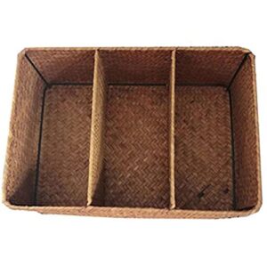 pizarra 3-section wicker baskets for shelves, hand-woven seagrass storage baskets paper basket