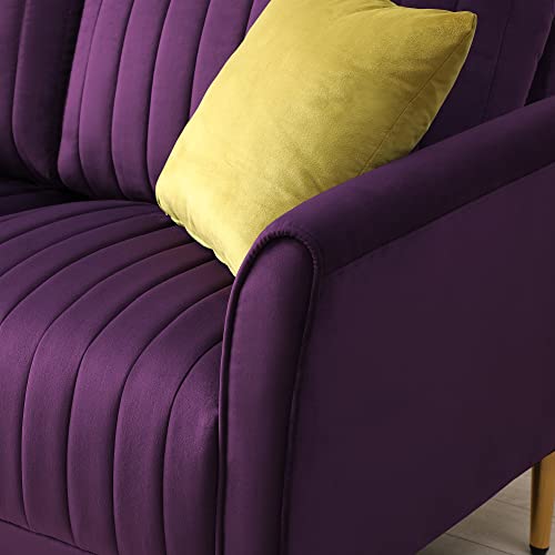 kevinplus 55'' Purple Velvet Loveseat Sofa Couch for Living Room, Modern Luxury Upholstered Sofa with Metal Legs, 2-Seater Sofa Couch for Bedroom Apartment Small Spaces Office, Purple