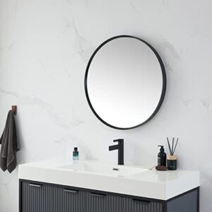 VINNOVA Cascante 28 in. W x 28 in. H Round Metal Wall Mirror in Brushed Black