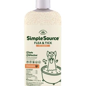 SimpleSource® Flea & Tick Shampoo for Dogs, Powered by Plants, Kills Fleas, Flea Eggs, Flea Larvae, & Ticks, & Mosquitos, Cleans & Deodorizes, 12oz Bottle