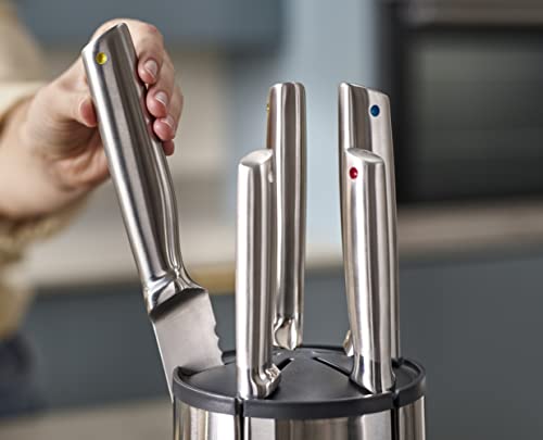 Joseph Joseph Elevate - Steel Knives Carousel 5-Piece Set with Rotating Stainless-Steel Knife Block, Japanese Stainless-Steel Blades, Fingerprint-Proof Coating and Non-Slip Base, Kitchen Accessories