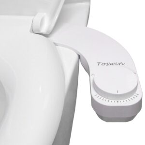 toswin left handed bidet left hand bidet ultra slim bidet left side control clear rear bidet attachment for toilet with dual front & rear nozzles and adjustable water pressure -white knob