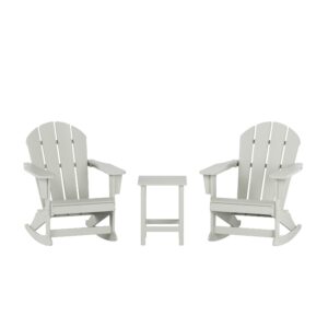 WestinTrends Malibu 3 Piece Outdoor Rocking Chair Set, All Weather Poly Lumber Porch Patio Adirondack Rocking Chair Set of 2 with Side Table, Sand