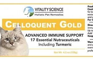 Vitality Science Celloquent Gold for Cats | Holistic Advanced Immune Support Supplement | 17 Synergistic Ingredients | Auto Immune, Vomit and Diarrhea, Depression (60g)