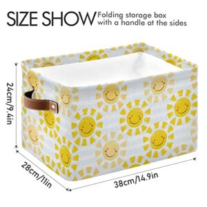 KEEPREAL Cute Sunshine Storage Basket Bin, Large Cube Storage Box Canvas Collapsible Storage Organizer for Home Office Closet - 15 L x 11 W x 9.5 H