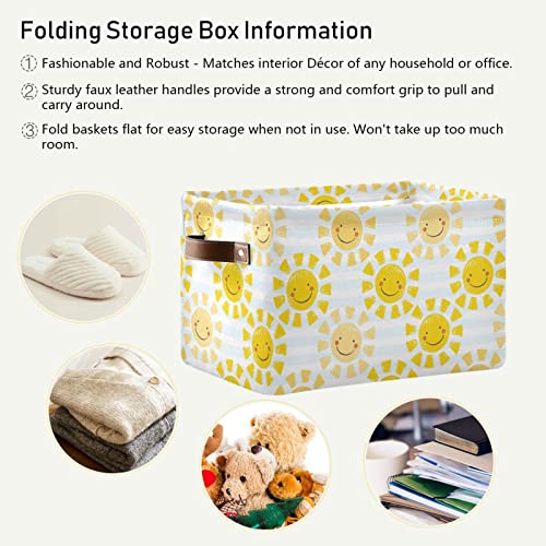 KEEPREAL Cute Sunshine Storage Basket Bin, Large Cube Storage Box Canvas Collapsible Storage Organizer for Home Office Closet - 15 L x 11 W x 9.5 H