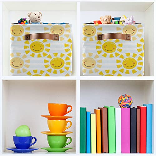 KEEPREAL Cute Sunshine Storage Basket Bin, Large Cube Storage Box Canvas Collapsible Storage Organizer for Home Office Closet - 15 L x 11 W x 9.5 H