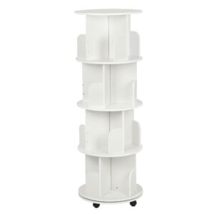 ybaymy Rotating Bookshelf 4 Tier 360° Revolving Bookcase 51"x18" Modern Floor Standing Storage Display Book Shelf Stackable Shelves for Adult Bedroom Home Living Room Study Office(with Brake Wheels)