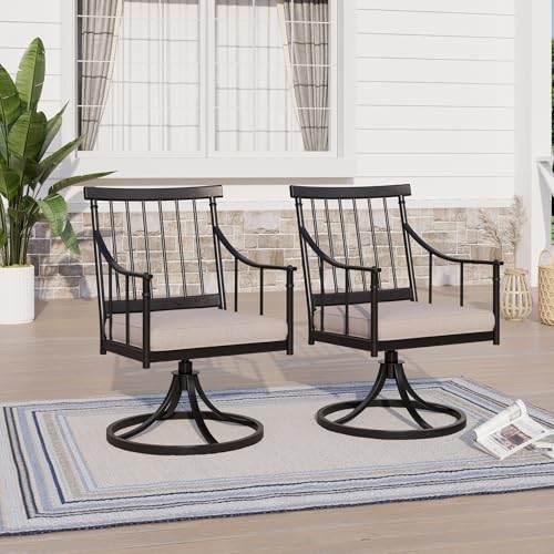 Sophia & William Swivel Patio Chairs Set of 2, Metal Rocker Patio Outdoor Dining Chairs Set with Seat Cushions, Wrought Iron Patio Bistro Furniture Chairs with Armrest for Garden, Yard, 2 Pack