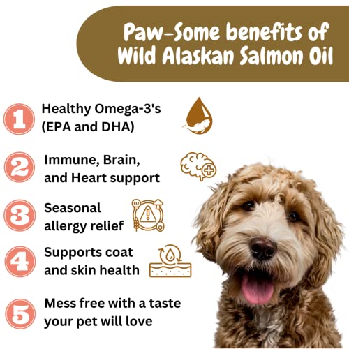 Pure Wild Alaskan Salmon Oil for Dogs & Cats - Omega 3 Skin & Coat Supplement, Natural EPA + DHA Fatty Acids for Joint Function, Brain, Immune & Heart Health (16oz)