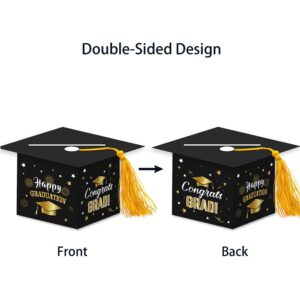 Topfunyy 2024 Graduation Party Card Box, Black Gold Congrats Cap Card Holder Box with Tassel for 2024 Graduation Party Decoration