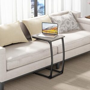 LAKEMID C Shaped End Table Set of 2, Side Table for Couch, Small Sofa Table with Metal Frame, Couch Table for Small Spaces, TV Tray Table for Living Room Bedroom (Grey)