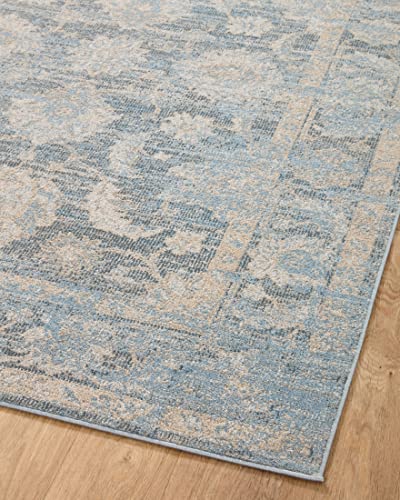 Loloi Odette Collection 5'-3" x 7'-9" Area Rug in Sky/Beige - Designer Long Runner Rug, Neutral Runner Rug for Hallways & Entryways, High-Traffic Area Rug