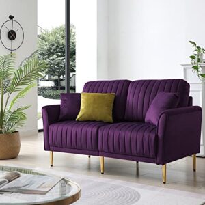 kevinplus 55'' purple velvet loveseat sofa couch for living room, modern luxury upholstered sofa with metal legs, 2-seater sofa couch for bedroom apartment small spaces office, purple