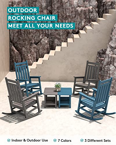 SERWALL Outdoor Rocking Chair Set of 2, HDPE Rocking Chairs for Adult, All Weather Porch Rockers for Lawn Garden, Grey