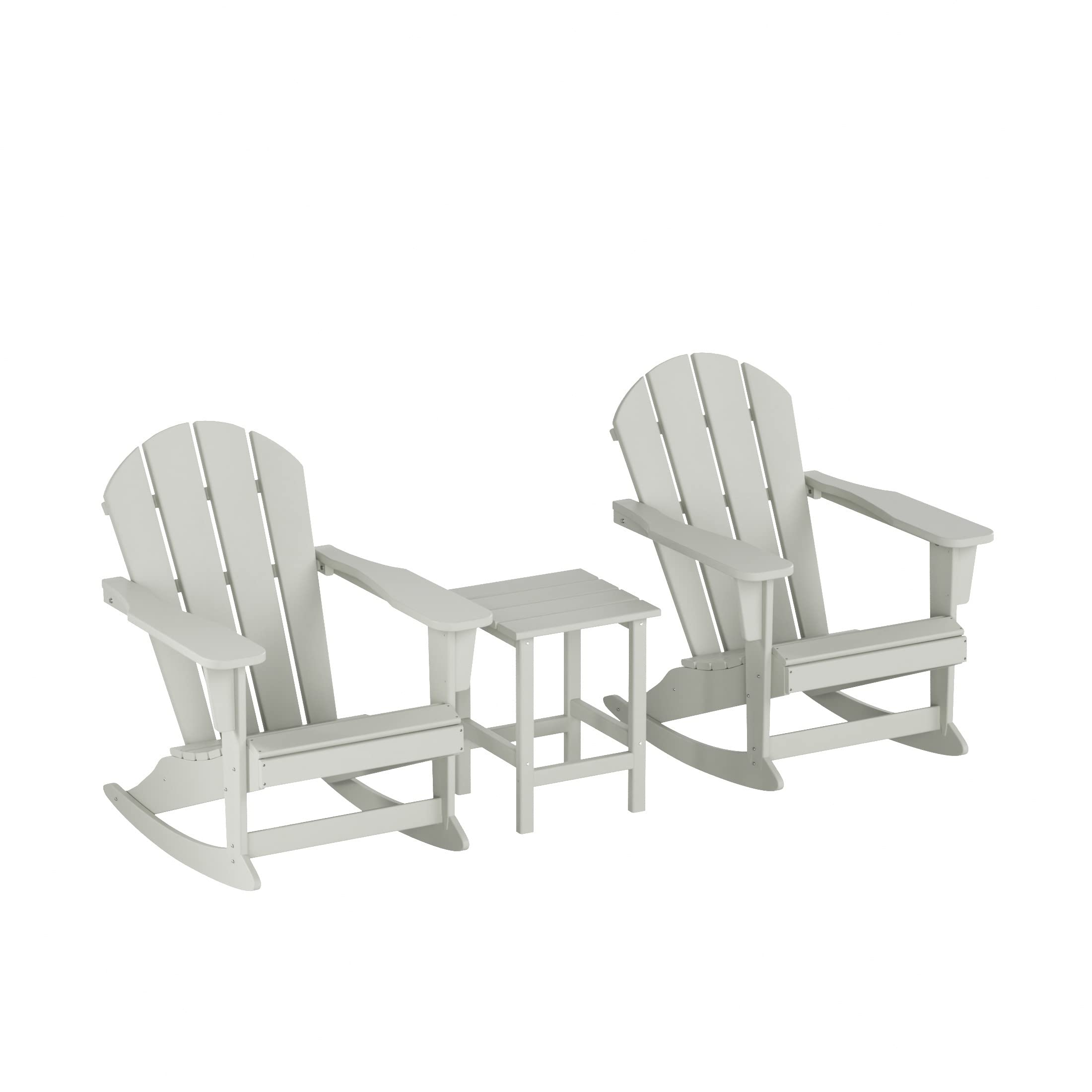 WestinTrends Malibu 3 Piece Outdoor Rocking Chair Set, All Weather Poly Lumber Porch Patio Adirondack Rocking Chair Set of 2 with Side Table, Sand