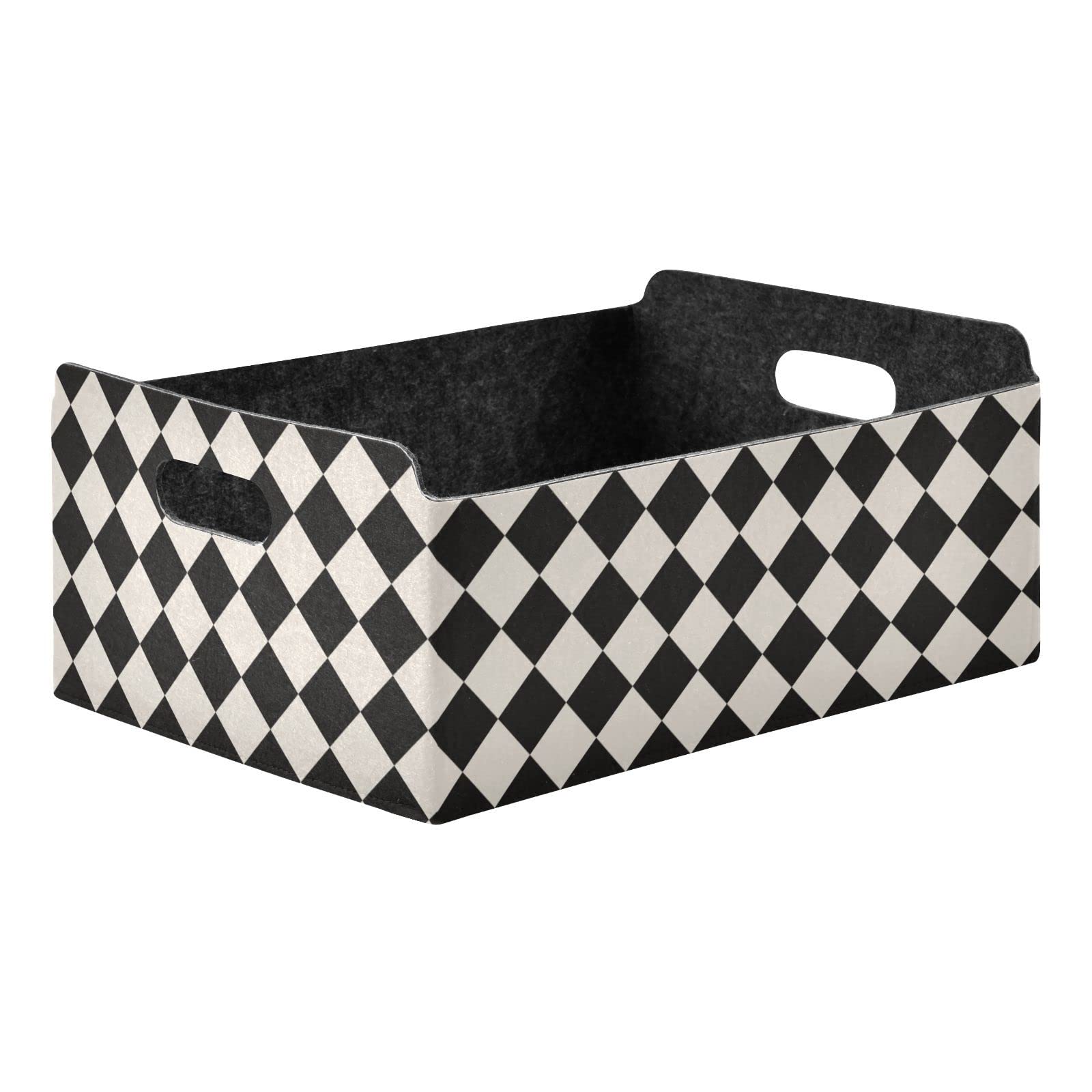 CaTaKu Foldable Storage Basket Black and White Checkered Collapsible Felt Storage Bins with Handle Drawer Organizer Bin Cube Shelf Box for Organizing Closet Clothes Office Books Bedroom