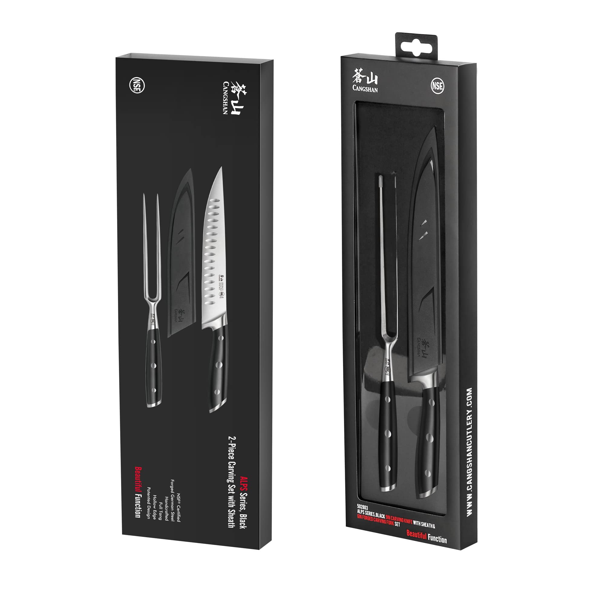 Cangshan ALPS Series 502803 German Steel Forged 2-Piece Carving Set with Sheaths, Black