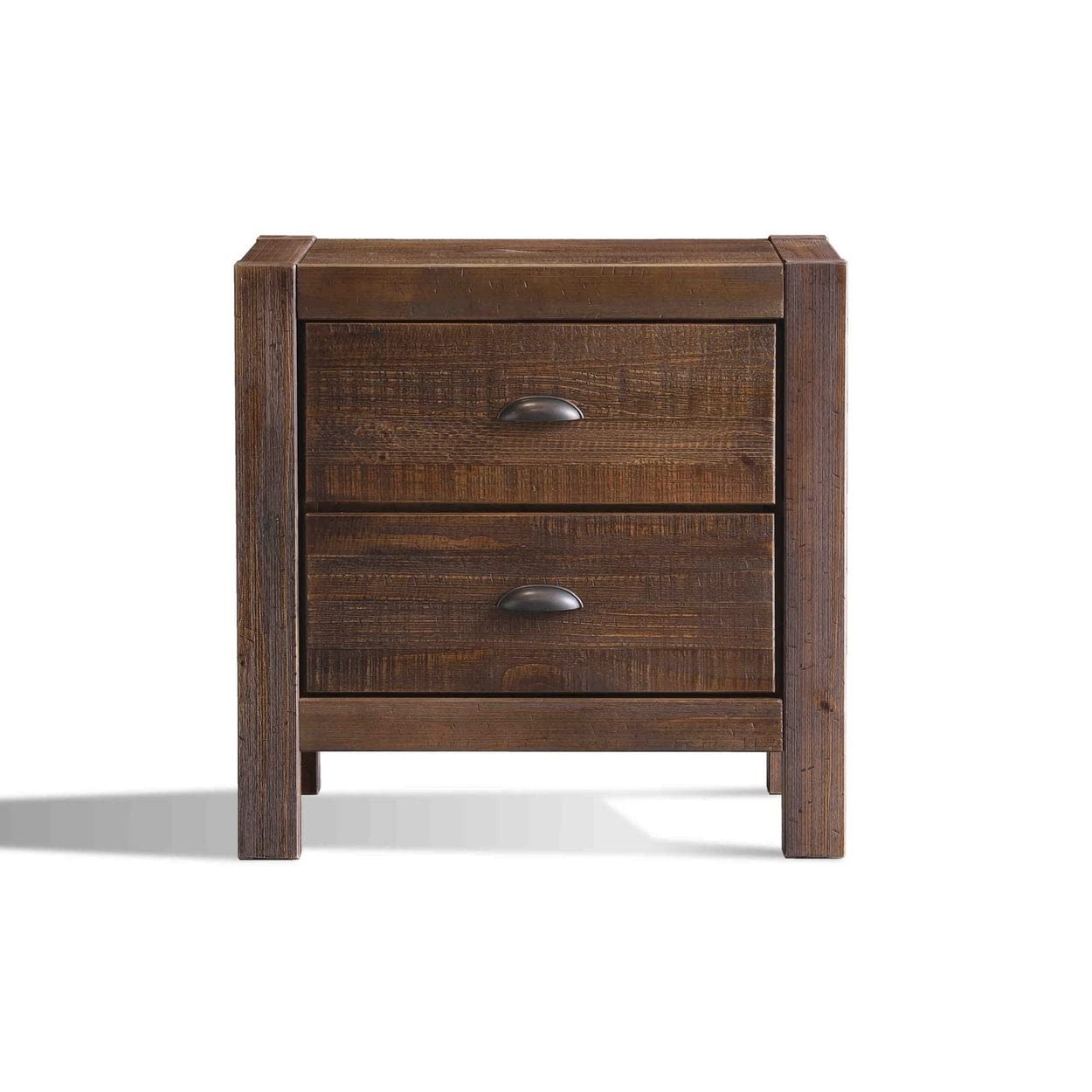 Grain Wood Furniture Montauk 2-Drawer Bedside Nightstand, Solid Wood with Rustic Walnut Finish