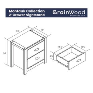 Grain Wood Furniture Montauk 2-Drawer Bedside Nightstand, Solid Wood with Rustic Walnut Finish