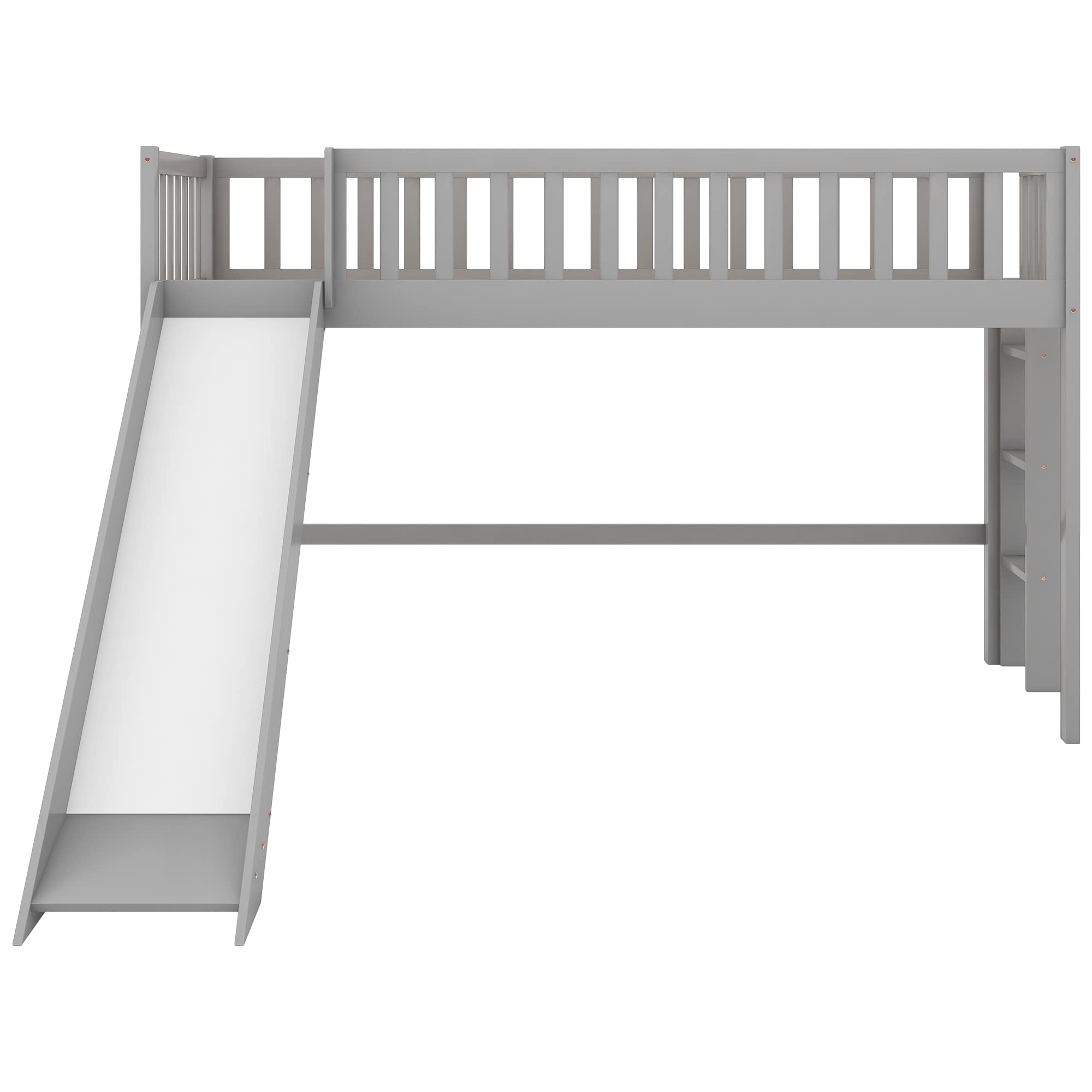 Harper & Bright Designs Twin Loft Bed with Slide, Solid Wood Low Loft Bed Frame for Kids Girls Boys (Twin Size, Gray)