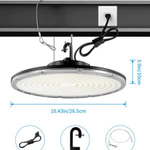 LED High Bay Light 150W, 22500LM LED Shop Light with US Plug 5' Cable, 5000K Daylight UFO LED High Bay Lights, IP65 Commercial Warehouse Light, Super Bright Area Bay Lighting for Garage Barn Workshop