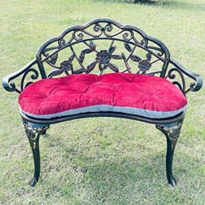 mandolin outdoor bench park garden bench,all chair anti rust cast aluminum patio yard bench,carved rose loveseat bench for backyard .porch.balcony.lawn (copper with cushion)