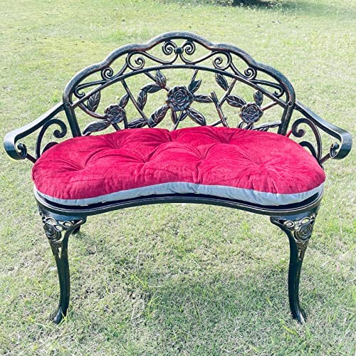 Mandolin Outdoor Bench Park Garden Bench,All Chair Anti Rust Cast Aluminum Patio Yard Bench,Carved Rose Loveseat Bench for Backyard .Porch.Balcony.Lawn (Copper with Cushion)